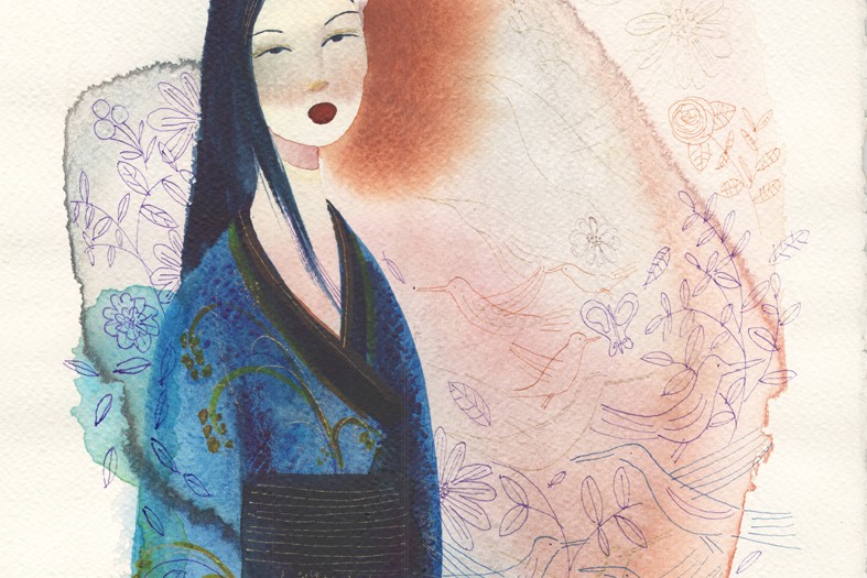 Illustrazione acquerello donna Giappone