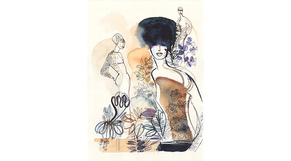 Watercolor fashion illustration, exhibition Turin, mostra Torino, illustrazione moda, Alessandra Scandella