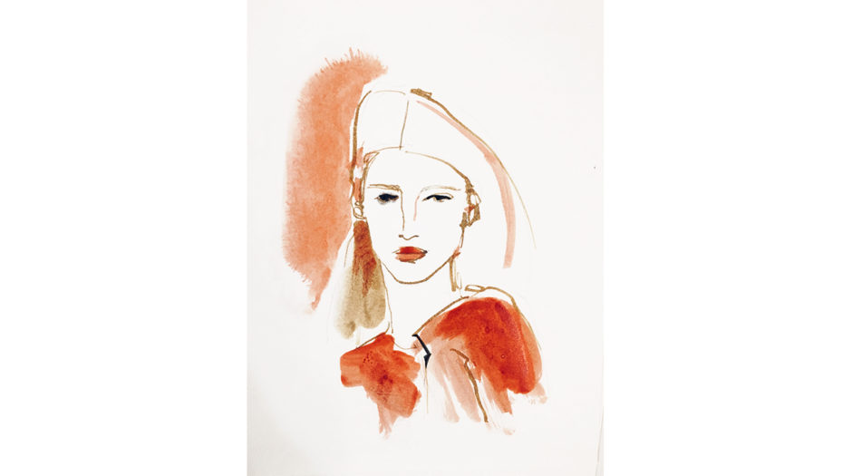 Watercolor ink illustration fashion , portrait woman, Alessandra Scandella